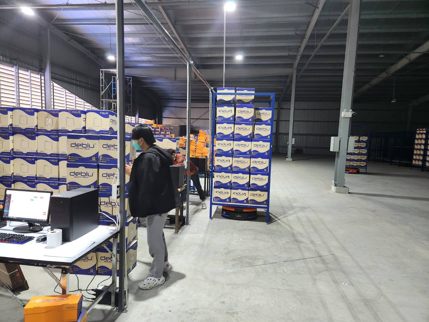 A Deblu worker operating alongside the AGV.