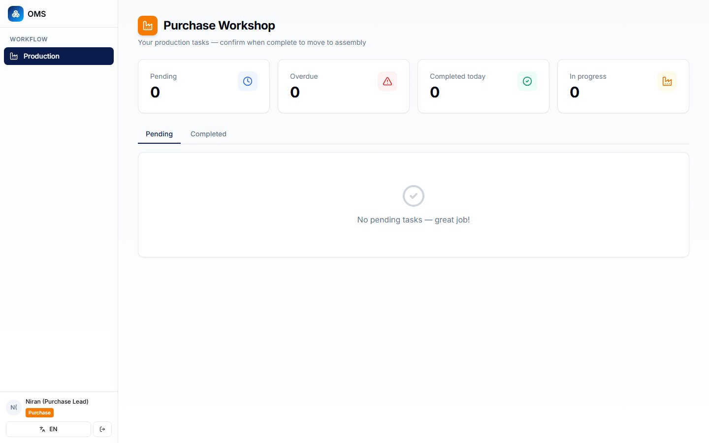Purchase Workshop — auto-refresh 30s + overdue alerts