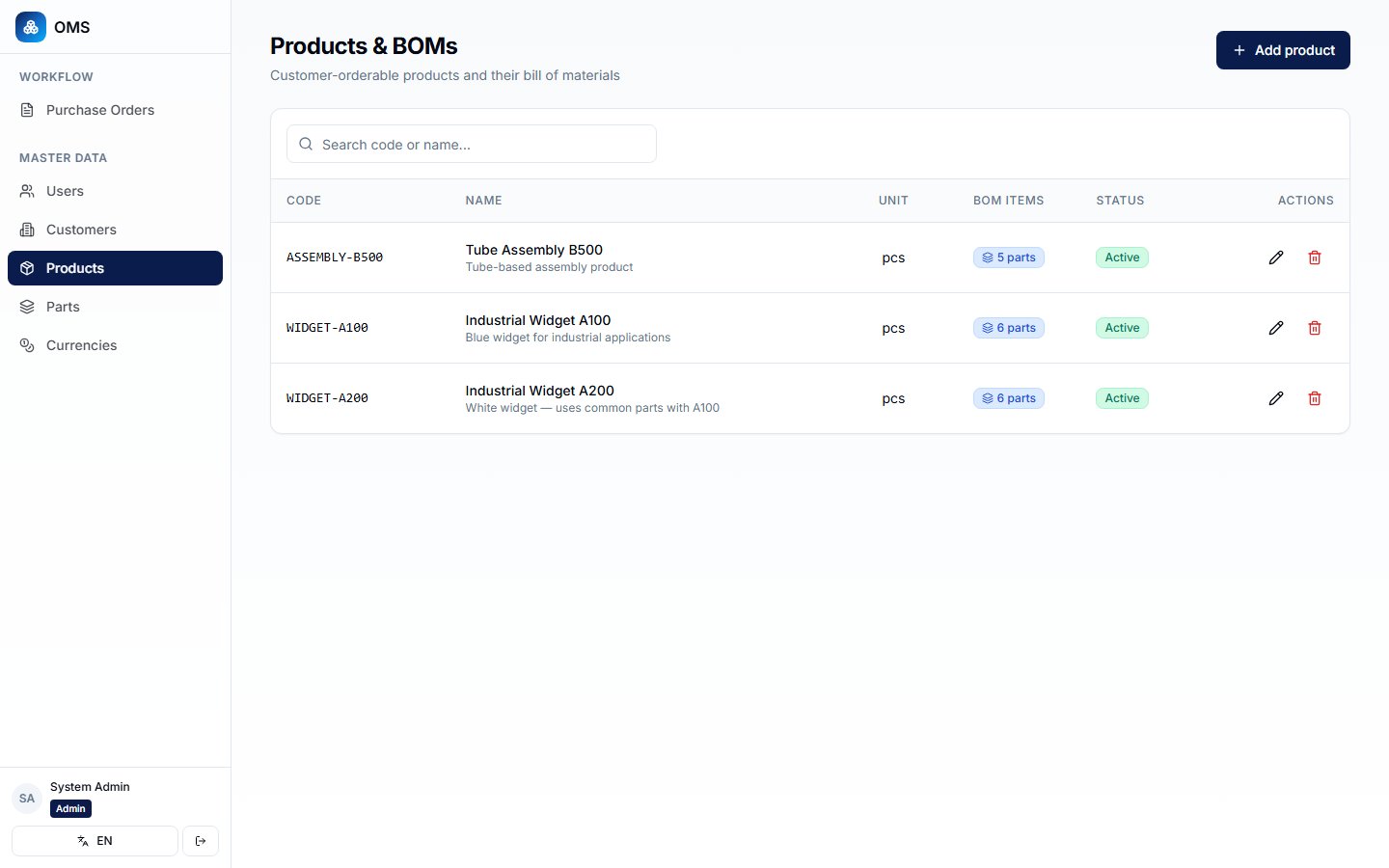 Products + BOM — create product and BOM in one form
