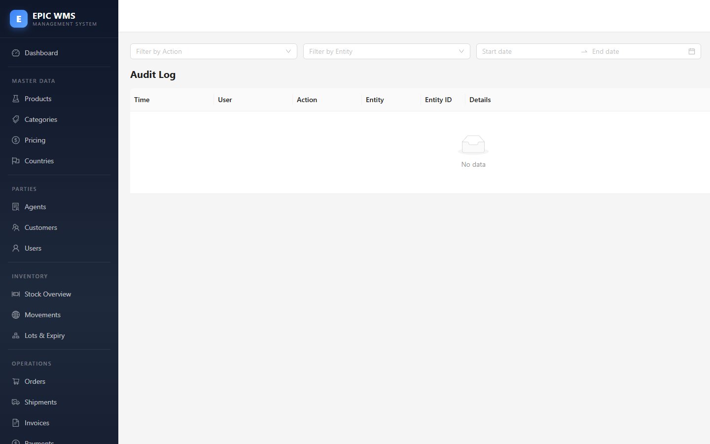 Audit Log — every action with user + timestamp