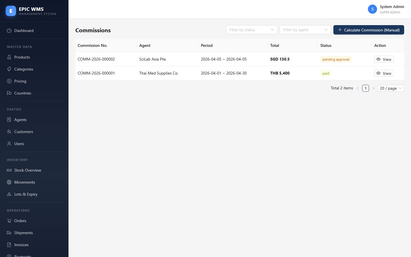 Commissions — auto-calculated for agents