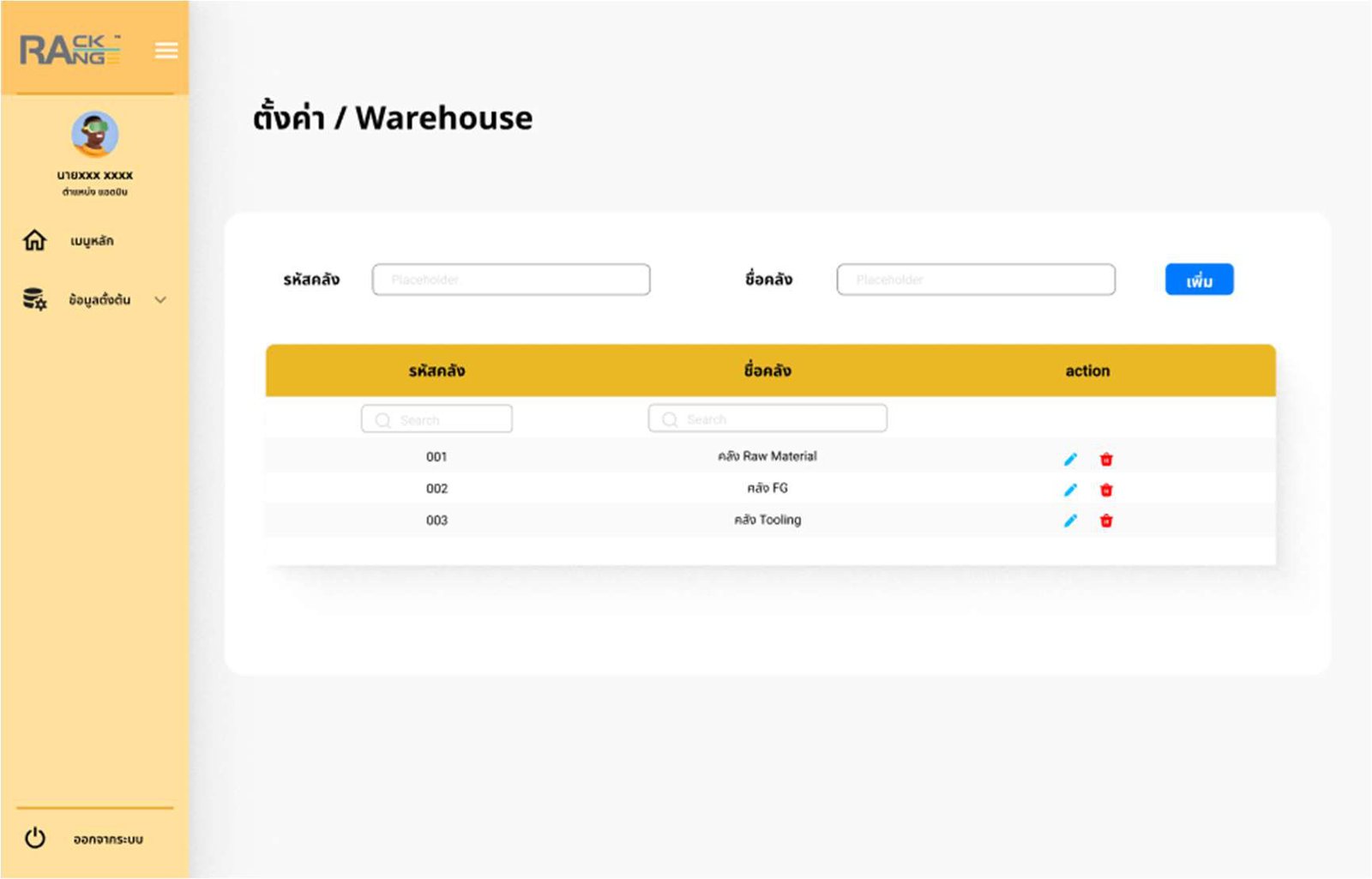 Master Data — Warehouse, Zone, Location, FG type